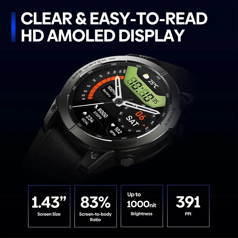 Zeblaze Stratos 3 PRO Smartwatch GPS AMOLED 1.43” – Chiamate Bluetooth, Sport e Fitness Uomo