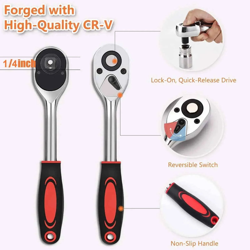 Chiave a cricchetto da 1/4 di pollice 24 denti Chiave a bussola a cricchetto Strumento multifunzione Fai da te per bicicletta Moto Utensili manuali per auto