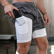 Pantaloncini da corsa mimetici sportivi palestra uomo 2 in 1 Allenamento ad - immagine 2