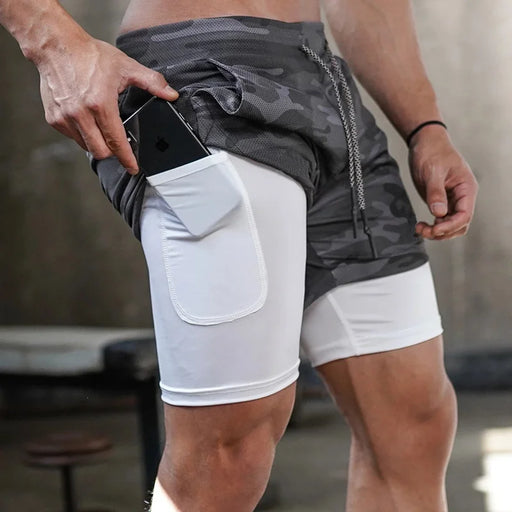 Pantaloncini da corsa mimetici sportivi palestra uomo 2 in 1 Allenamento ad - immagine 2