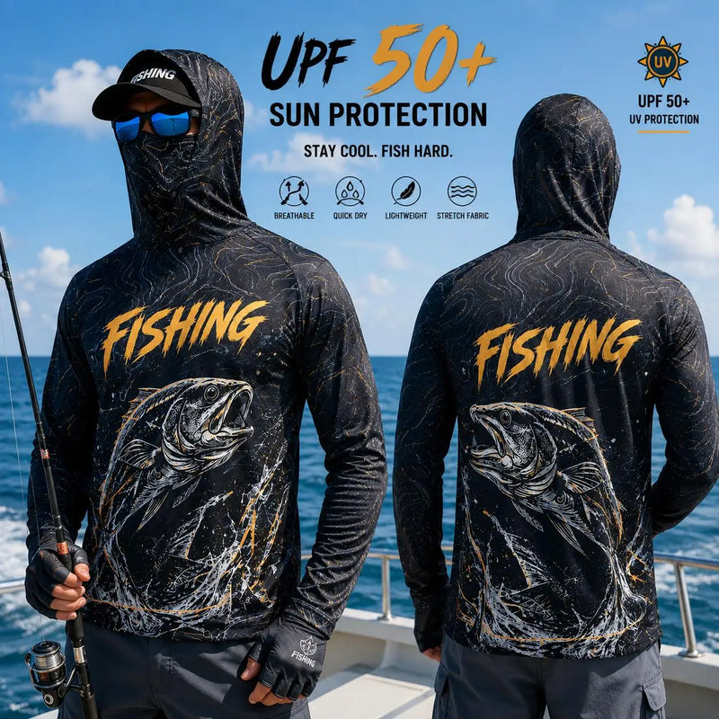 Maglia da Pesca con Cappuccio per Uomo Protezione Solare UPF - immagine 5