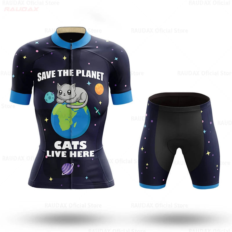 Set Maglia Ciclismo Donna Gatto Cartone Animato Divertente Estivo Abbigliamento Bici - immagine 18