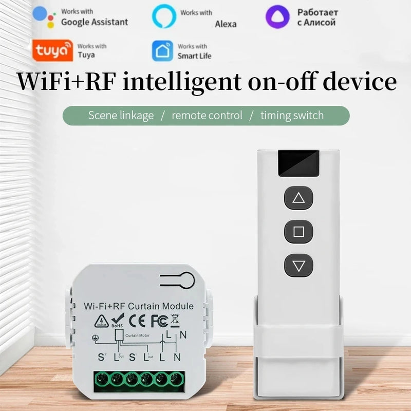 Tuya WiFi Smart Curtain Switch Tende a rullo Modulo otturatore 433 MHz RF Il telecomando funziona con Alexa Google Home Assistant
