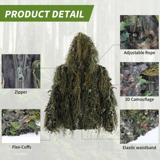 JOAXOR Ghillie Suit Tute da caccia mimetiche con foglie 3D