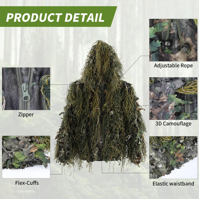 JOAXOR Ghillie Suit Tute da caccia mimetiche con foglie 3D - immagine 3