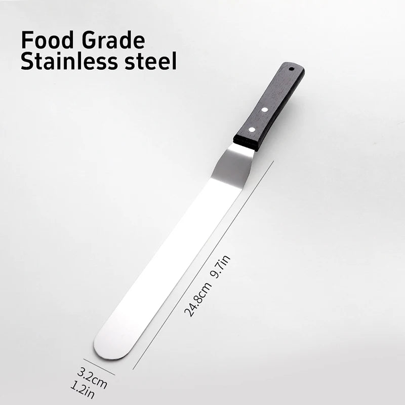 Spatola liscia in acciaio inossidabile con manico in legno per glassa al burro e glassa da cucina Utensili fai da te per torte 4/6/8/10
