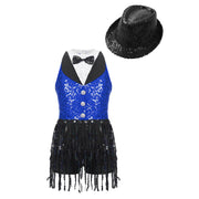 Costume da ballo jazz per bambina senza maniche con nappe e paillettes - immagine 9
