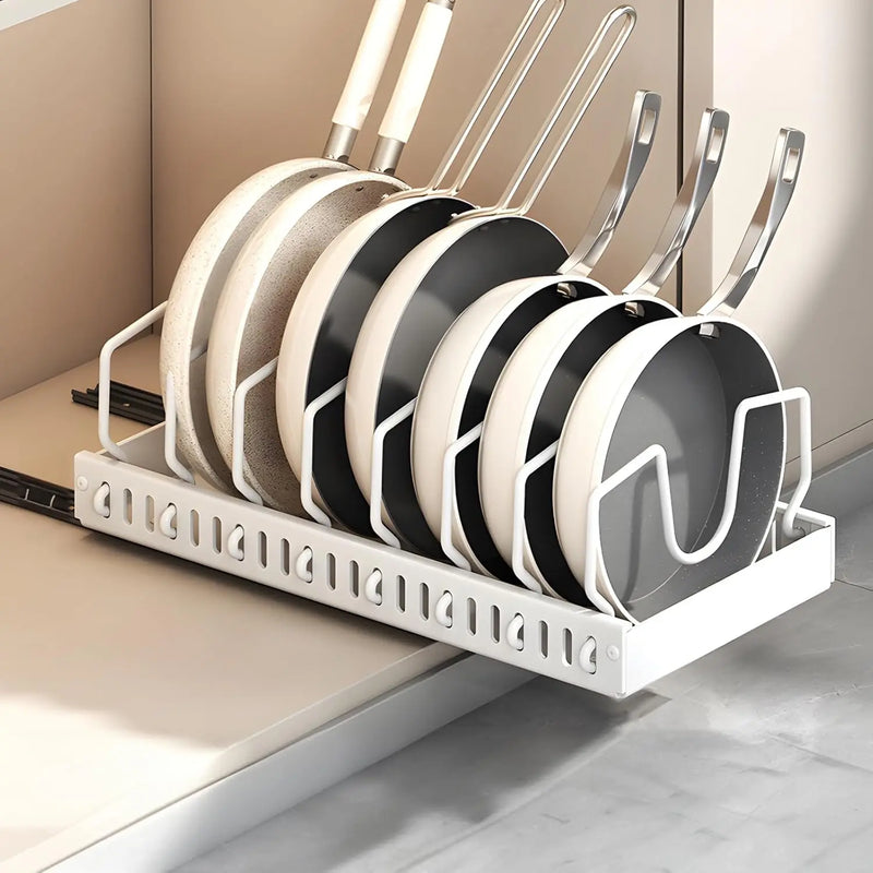 Organizzatore Pentole Regolabile Estraibile per Coperchi e Portaoggetti per Cucina Ordinata