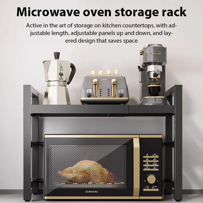 Ripiano per forno a microonde da cucina Supporto retrattile per forno da banco Scaffali per la conservazione del cuociriso domestico Organizer da cucina