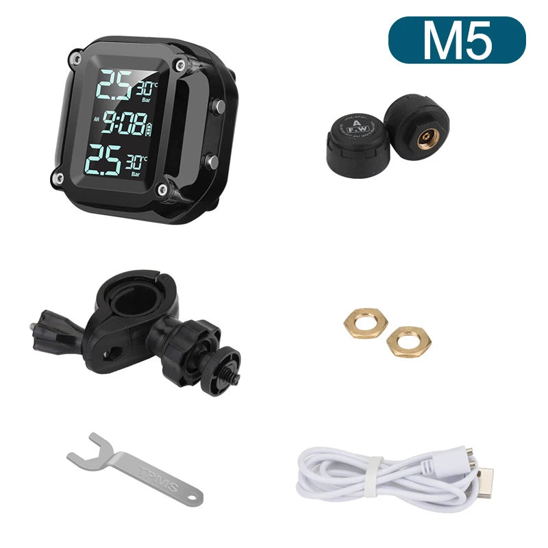 Moto TPMS Energia solare Monitor della pressione dei pneumatici Sistema di monitoraggio della pressione dei pneumatici in tempo reale Sistema di allarme con sensore di temperatura