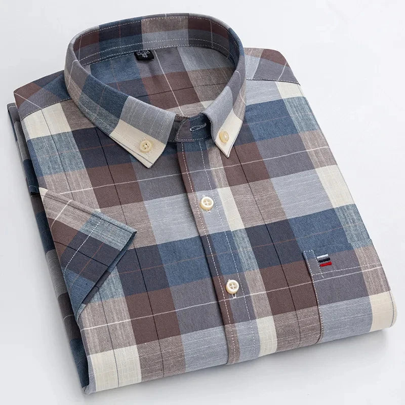 Camicia Oxford da uomo Bamboople – maniche corte, traspirante, casual business, plaid, estate e primavera - Campeda
