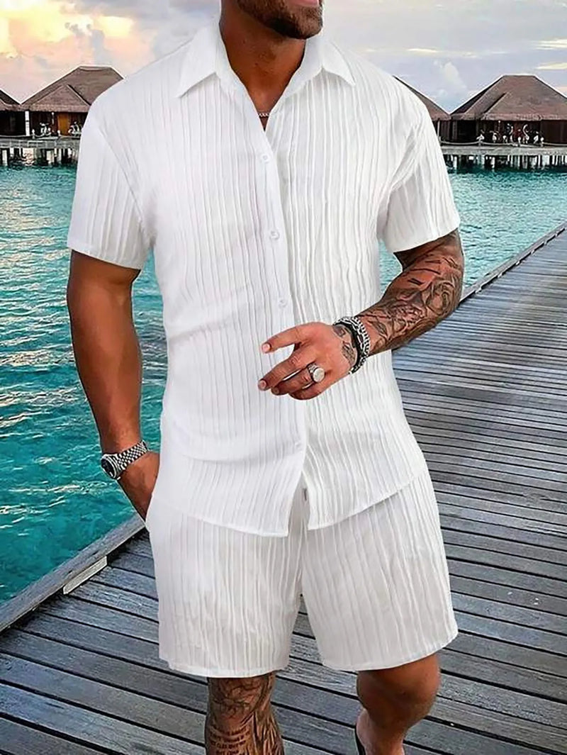 Tuta sportiva uomo 2 pezzi – polo maniche corte e pantaloncini a coulisse leggeri per primavera ed estate