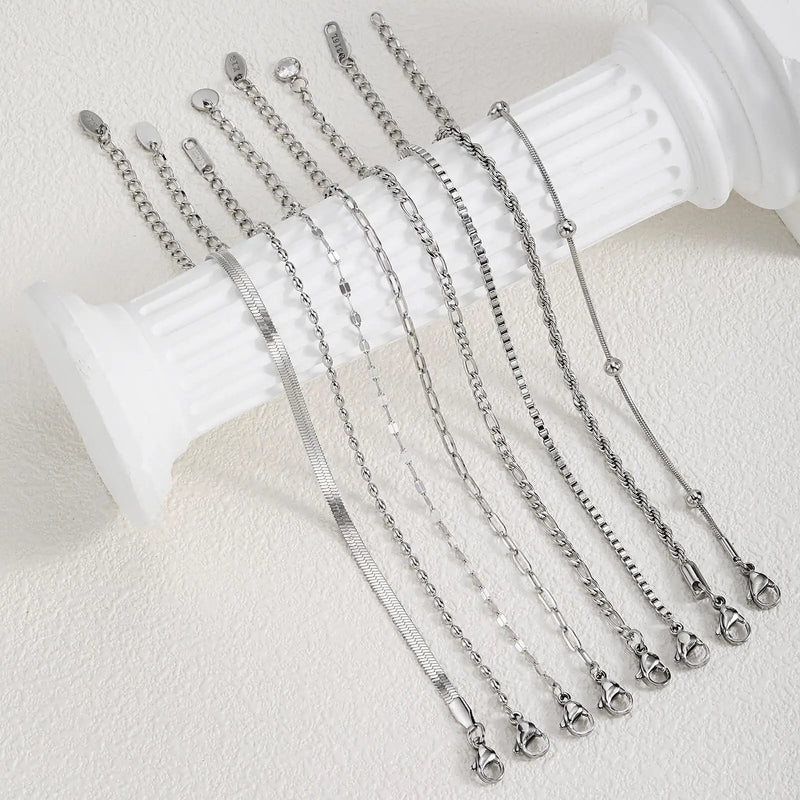 Bracciale a catena da donna color argento bracciali impilabili in acciaio inossidabile - immagine 6