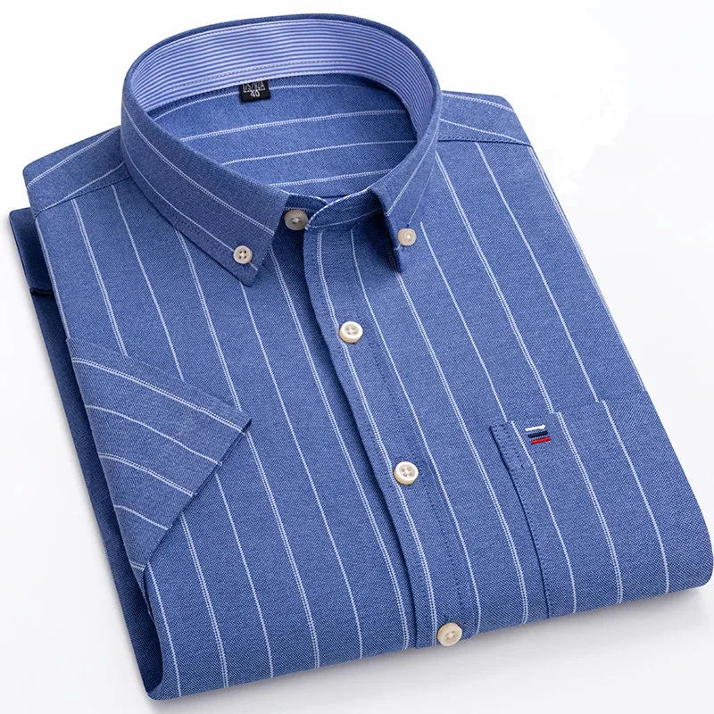 Camicia Oxford da uomo Bamboople – maniche corte, traspirante, casual business, plaid, estate e primavera - Campeda