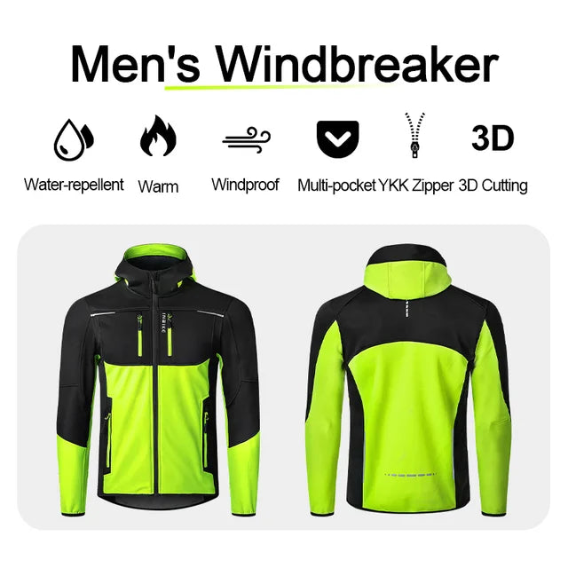 INBIKE Giacca da ciclismo invernale uomo con cappuccio a vento in caldo pile