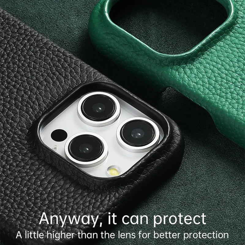 per custodia Magsafe per iPhone 17 15 16 Pro Max Air 17Pro pelle bovina naturale litchi protezione magnetica cover posteriore per telefono di lusso