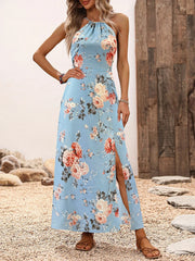 Abito da donna con stampa floreale e spacco alto sulla coscia - Cielo Blu S(IT 40) - immagine 11