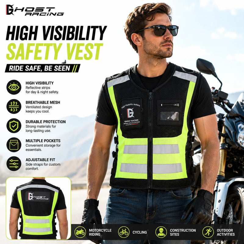 Gilet Riflettente da Moto Traspirante Protezione di Sicurezza Anti-Caduta