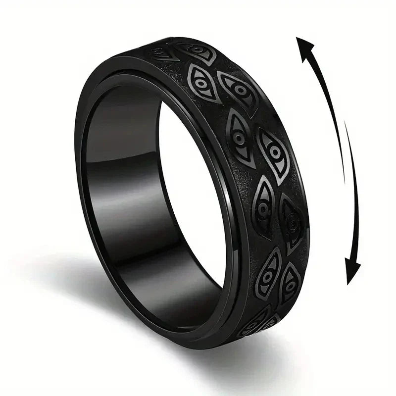 Anelli Spinner in acciaio inossidabile antistress per uomo Intagliato Demon Eye Girevole Fidget Ansia Anello congiunto Gioielli Bague Homme - Campeda