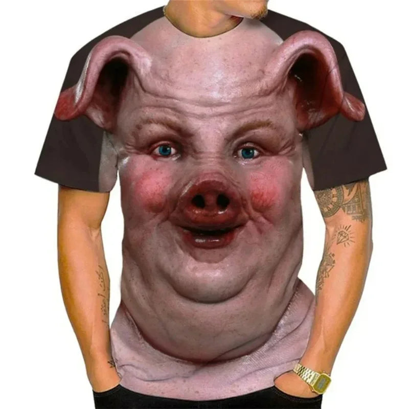 T-shirt con stampa 3D di maiale grasso da uomo T-shirt con grafica animale divertente Interesse estivo Moda Manica corta Top Street Kids T-shirt larghe
