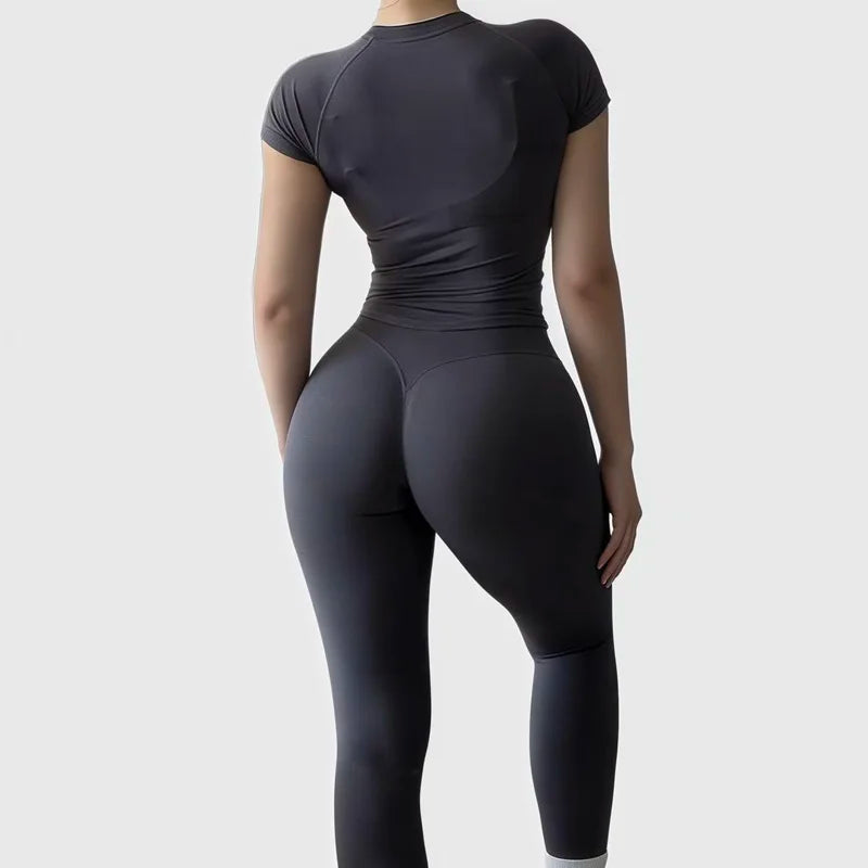 Set fitness donna 2 pezzi Histello – top attillato e leggings a costine seamless per yoga, palestra e allenamento - Campeda