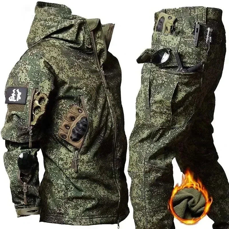 Set mimetico tattico da uomo impermeabile Soft Shell in pile tuta combattimento - immagine 2