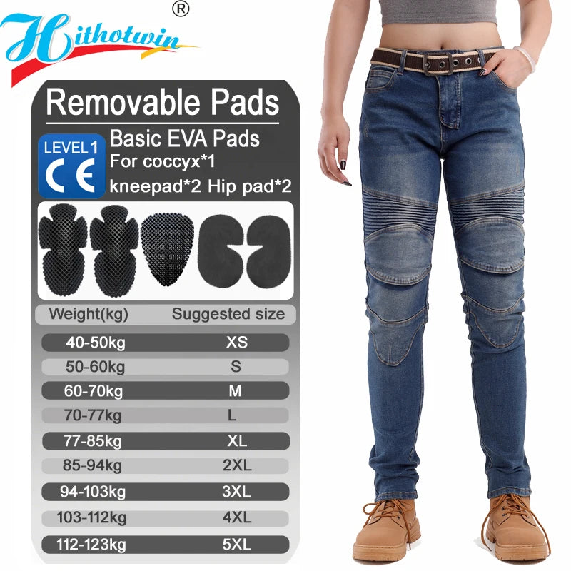 Jeans Moto Donna Protettivi – Pantaloni Motocross con Protezioni Ginocchia, Fianchi e Coccige, Stile Casual Sicurezza Riding - Campeda