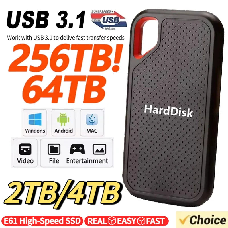 Unità SSD portatile Disco rigido ad alta velocità da 1 TB Disco rigido esterno da 2 TB/4 TB Tipo C/USB 3.1 Dispositivo di archiviazione originale per laptop/PC/Mac