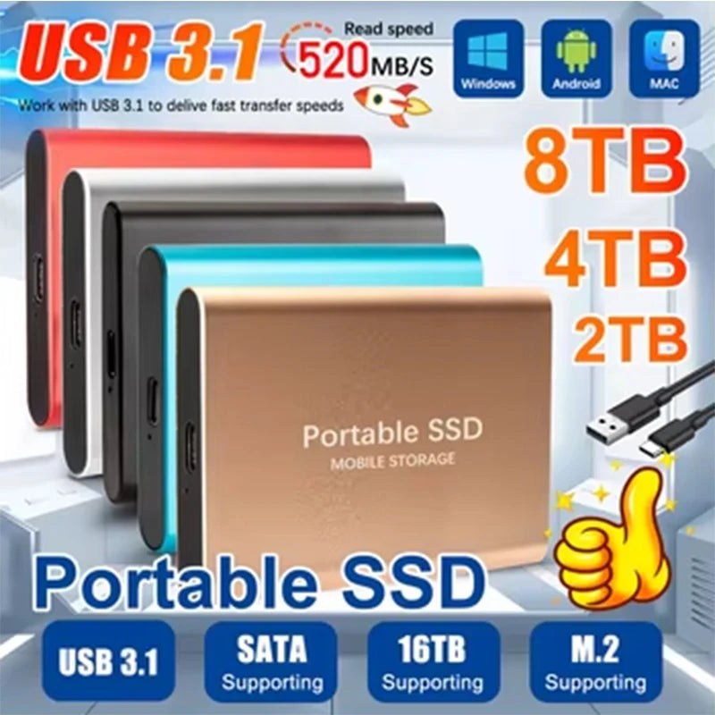 SSD esterno ad alta capacità 256TB HD esterno portatile 2TB Usb3.1 Potente disco a stato solido 1TB per laptop/computer/MAC/telefono