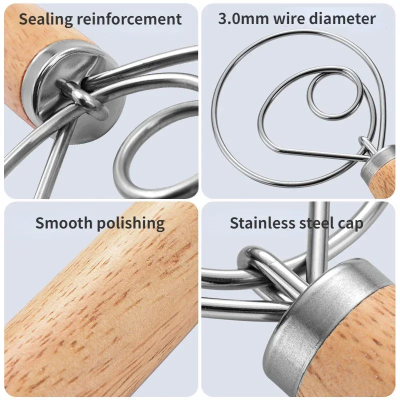 Frusta danese-olandese per impasto Strumenti per torte Impastatrice per pane in acciaio inossidabile Manico in legno Utensili da cucina Frullatore Artisian