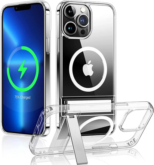 Custodia magnetica trasparente per telefono con cavalletto per iPhone 17 Pro Max Air 16 15 14 Plus 13 12 11 Mini per cover posteriore di ricarica wireless - Campeda