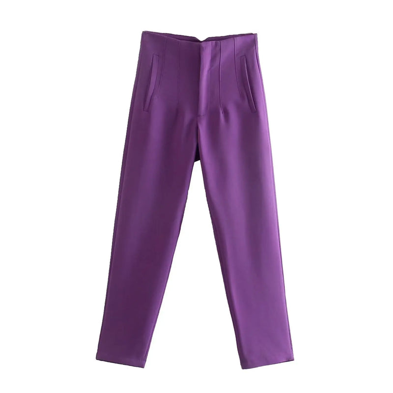 Pantaloni donna Willshela a vita alta con cerniera frontale, gamba dritta full length, stile vintage elegante e chic - Campeda