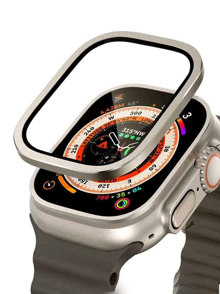Vetro temperato per Apple Watch Ultra 49mm Telaio in metallo titanio Pellicola antigraffio per accessori protezione schermo serie Ultra 2