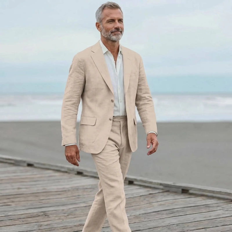 Completo da uomo in lino casual due pezzi per spiaggia - immagine 5