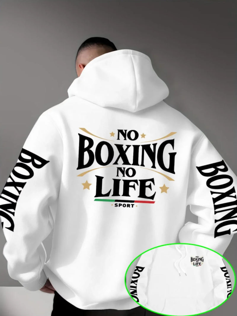 Felpa con Cappuccio da Uomo per Boxe Stampa Grafica sul Retro 'No Boxing - immagine 4