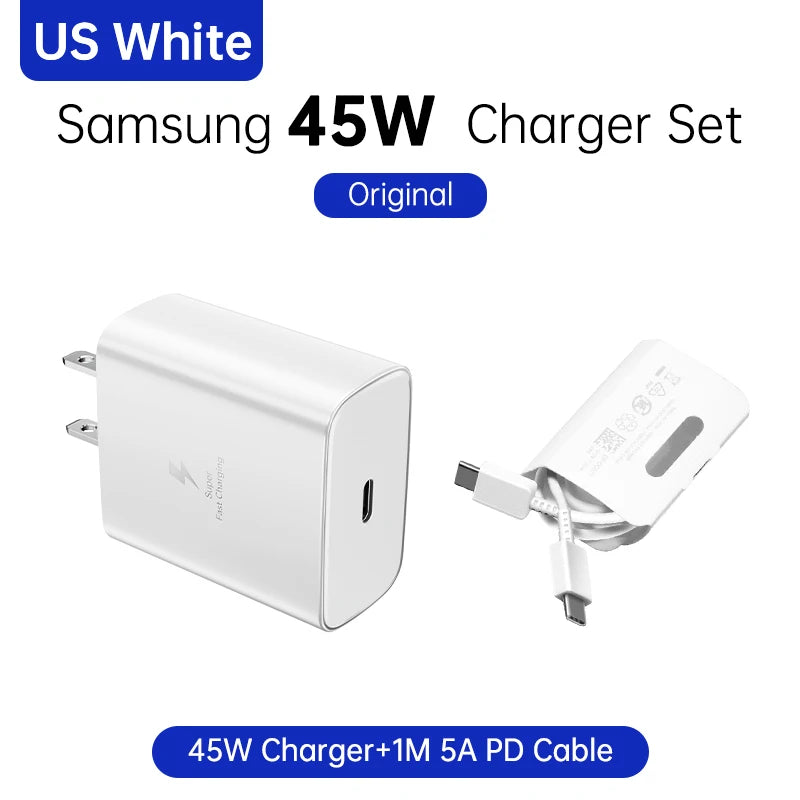Caricabatterie SAMSUNG PD 45W Ricarica Super Veloce Originale 25W Caricatore da Muro - White 45W US set - immagine 8