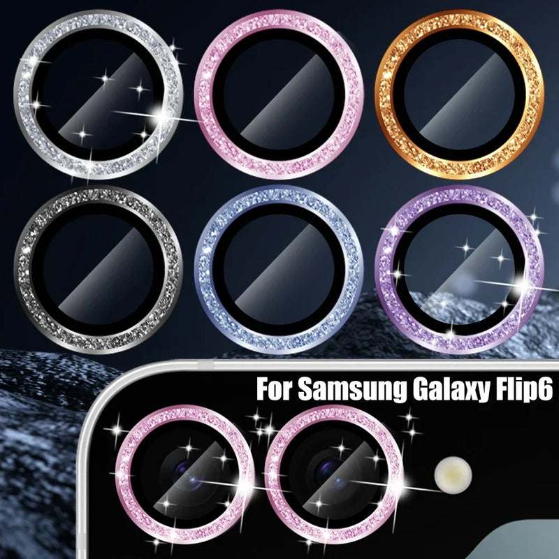 Anelli per obiettivo in vetro temperato per Samsung Galaxy Z Flip 7 Flip 6 Flip 5 5G, protezione glitter diamond, metallo