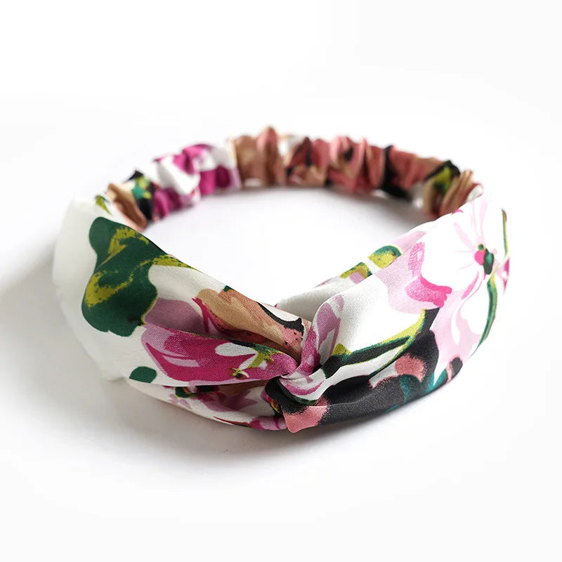 New Boho Women fasce morbide con stampa solida fasce per capelli elastiche con nodo incrociato Vintage turbante bandane fasce per capelli per ragazze accessori per capelli