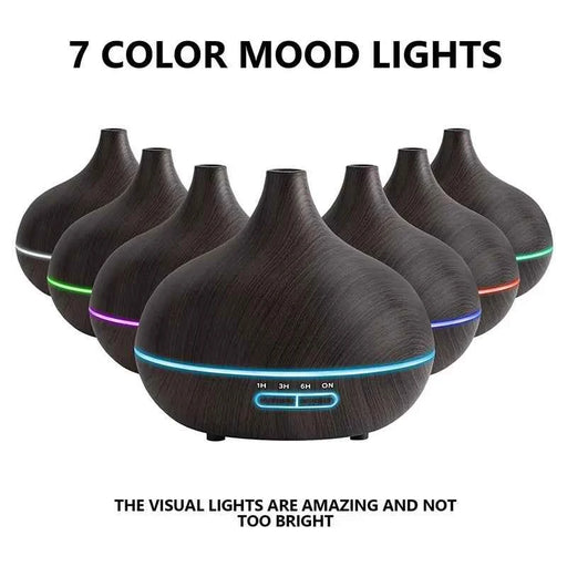 Diffusore di aromi USB color legno da 550 ml, diffusore di oli essenziali con luci LED a 7 colori e telecomando, umidificatore d'aria alimentato tramite USB