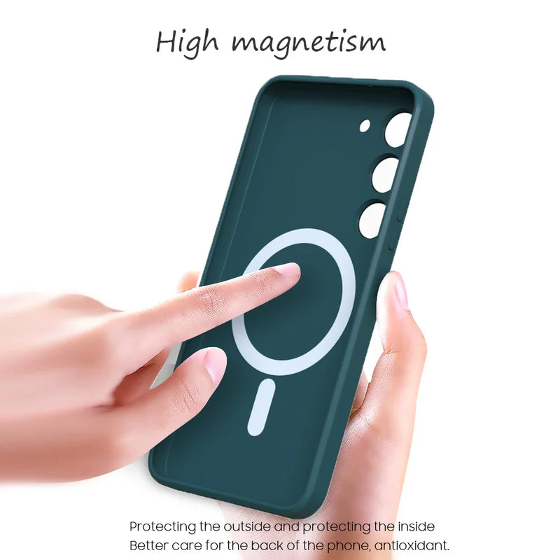 Per Samsung Galaxy S25 Magsafe Custodia S24 S23 S21 FE S22 Plus A56 A55 A54 A36 A35 A16 A15 Morbido Silicone Magnetico Della Copertura Posteriore Del Telefono