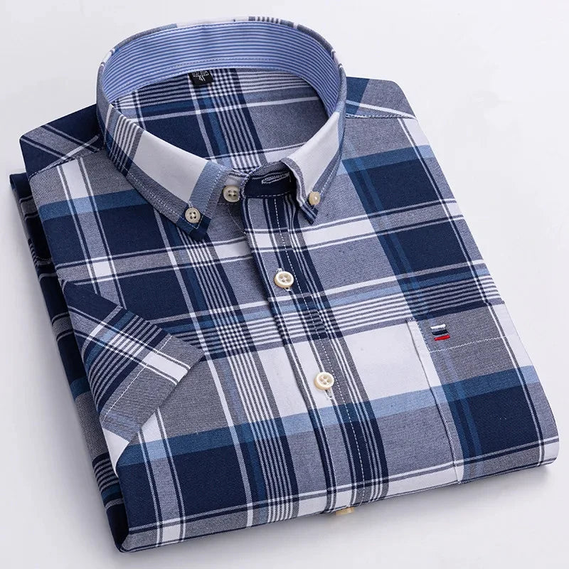 Camicia Oxford da uomo Bamboople – maniche corte, traspirante, casual business, plaid, estate e primavera - Campeda