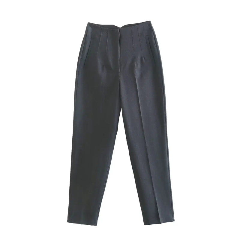 Pantaloni donna Willshela a vita alta con cerniera frontale, gamba dritta full length, stile vintage elegante e chic - Campeda