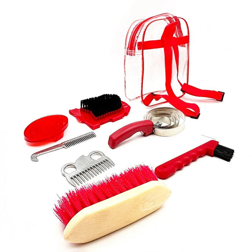 Kit di 7 Pezzi per la Cura del Cavallo con Borsa Portaoggetti