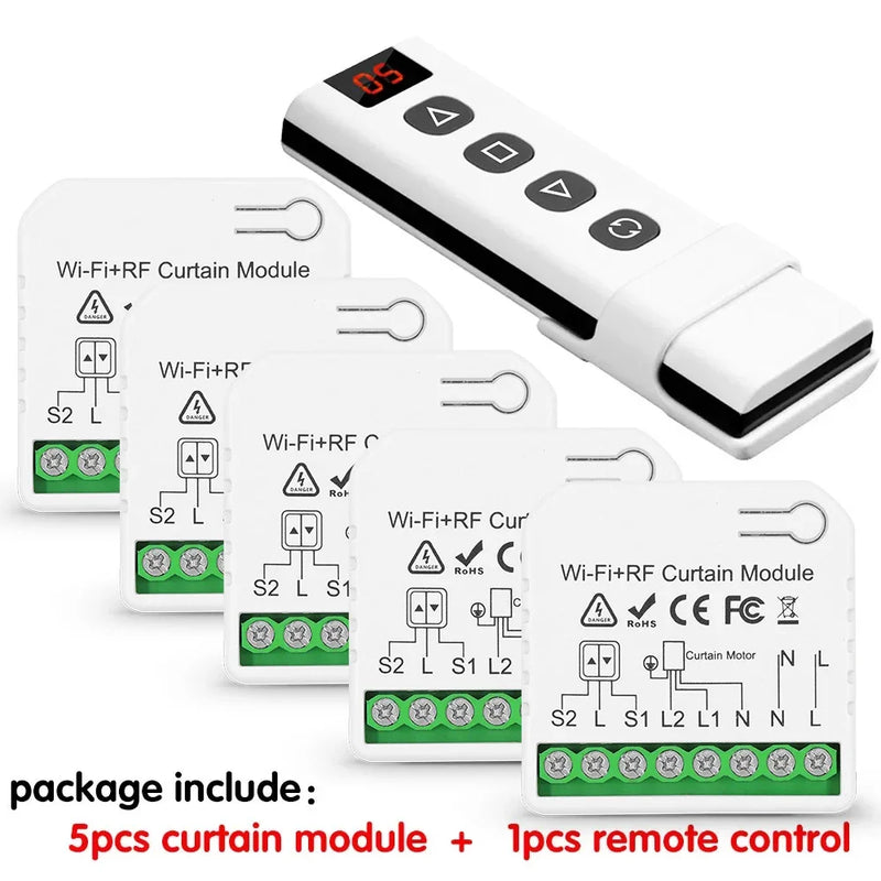 Interruttore per tende Wifi Rf Tuya Smart Life Modulo per tapparella 433 mhz 5-IN-1 Telecomando, per tende per porte e finestre del garage Alexa