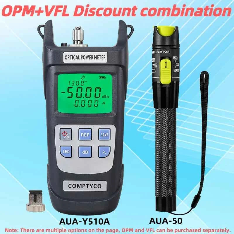 Misuratore di potenza ottica AUA-Y510A (OPM -50 ~+26dBm) e localizzatore visivo di guasti (50/1/10/20/30mw VFL) Kit di strumenti per tester di fibra FTTH (opzionale)