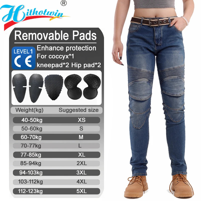 Jeans Moto Donna Protettivi – Pantaloni Motocross con Protezioni Ginocchia, Fianchi e Coccige, Stile Casual Sicurezza Riding - Campeda