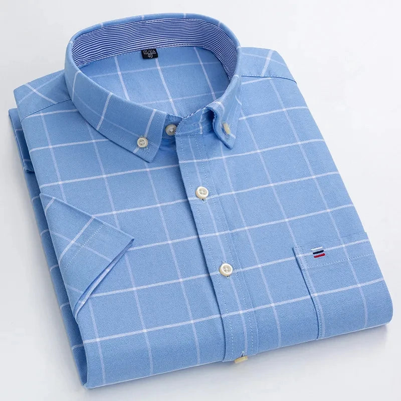 Camicia Oxford da uomo Bamboople – maniche corte, traspirante, casual business, plaid, estate e primavera - Campeda