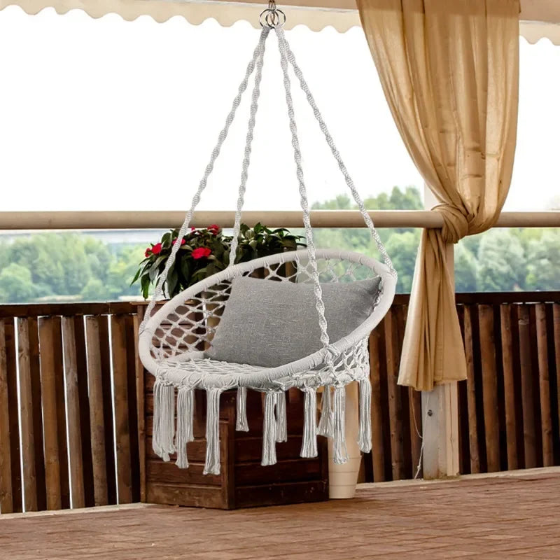 Sedia a dondolo per il tempo libero Corda di cotone intrecciata in stile nordico Camera da letto di casa Sedia pigra Sedia da giardino per esterni Sedia rilassante Sedie da spiaggia