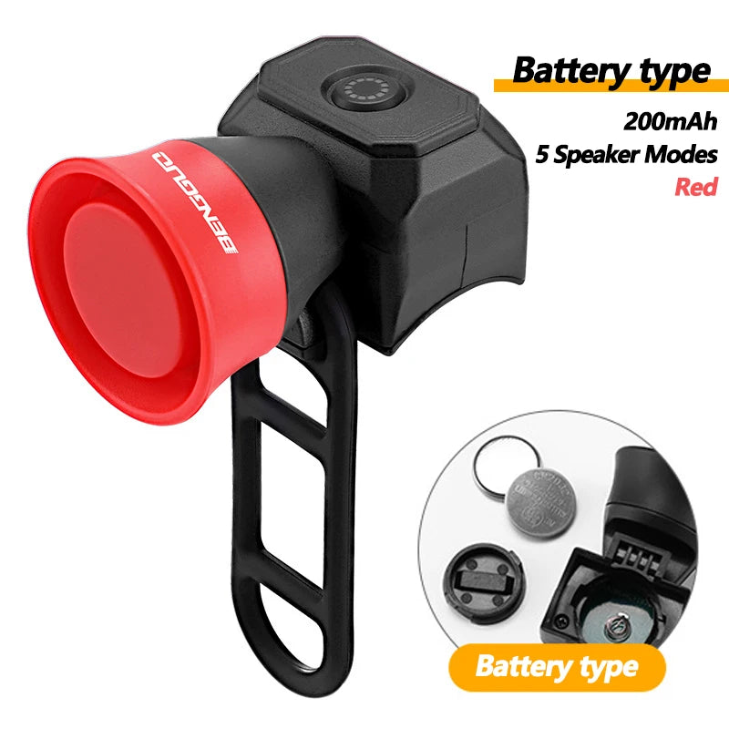 5 modalità clacson per bicicletta mountain bike mini batteria campanello bici - Tipo di batteria: Rosso - immagine 6