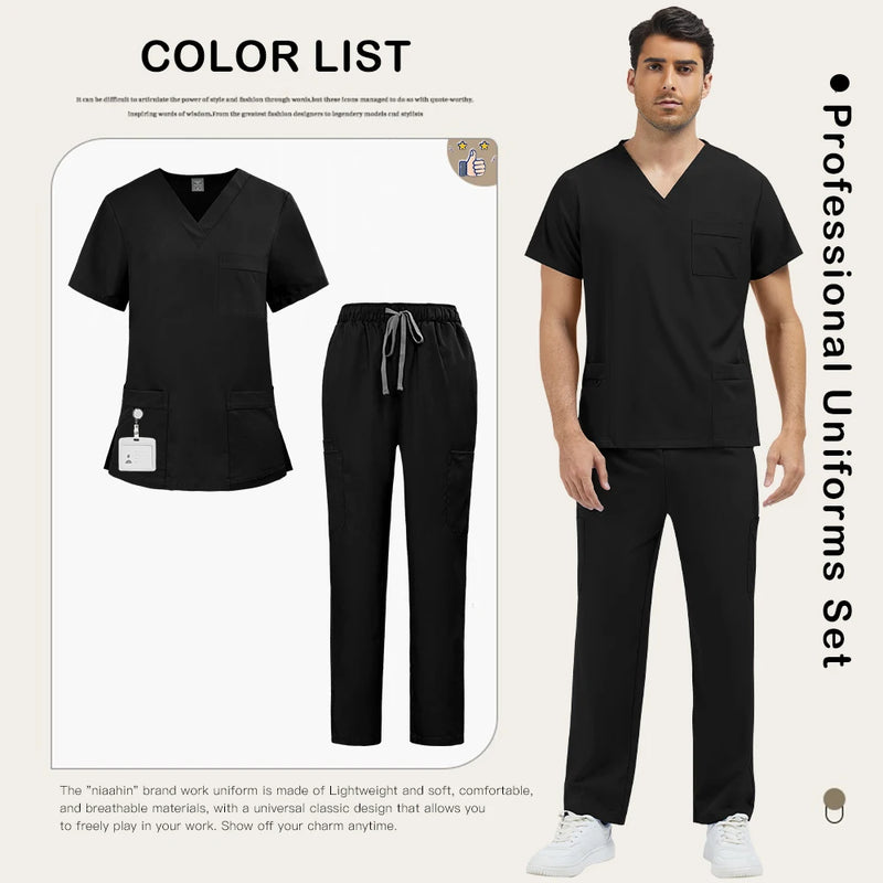 Abbigliamento da lavoro uomo Scrub clinici alla moda Set Uniformi mediche ospedaliere - Black S - immagine 11